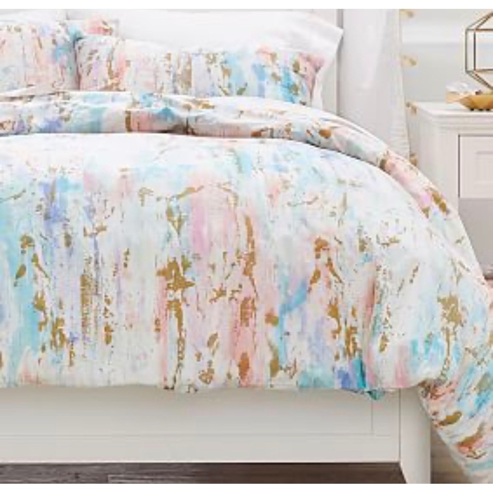 Pottery Barn Teen Skylar Metallic Printed Twin Duvet Cover+Sham Pink Gold Cotton